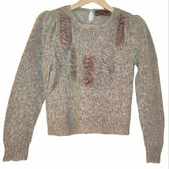 Rare Vintage Gineme Wool Chunky Knit Long Puff Sleeve Ribbed Crew Neck Sweater - Picture 1 of 16